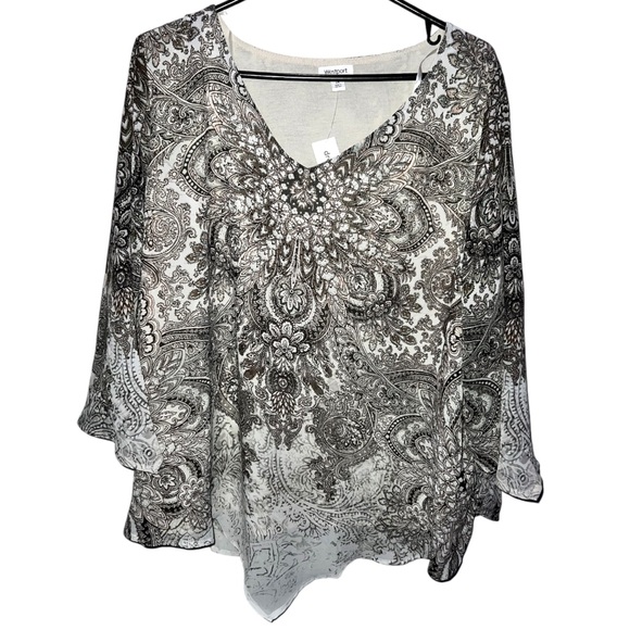 WESTPORT | NWT FLOWY SHORT SLEEVE RHINESTONE TOP - Picture 1 of 10